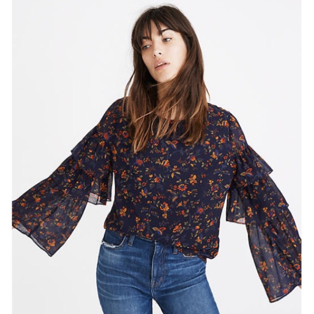 Madewell Floral Ruffle Sleeve Top
